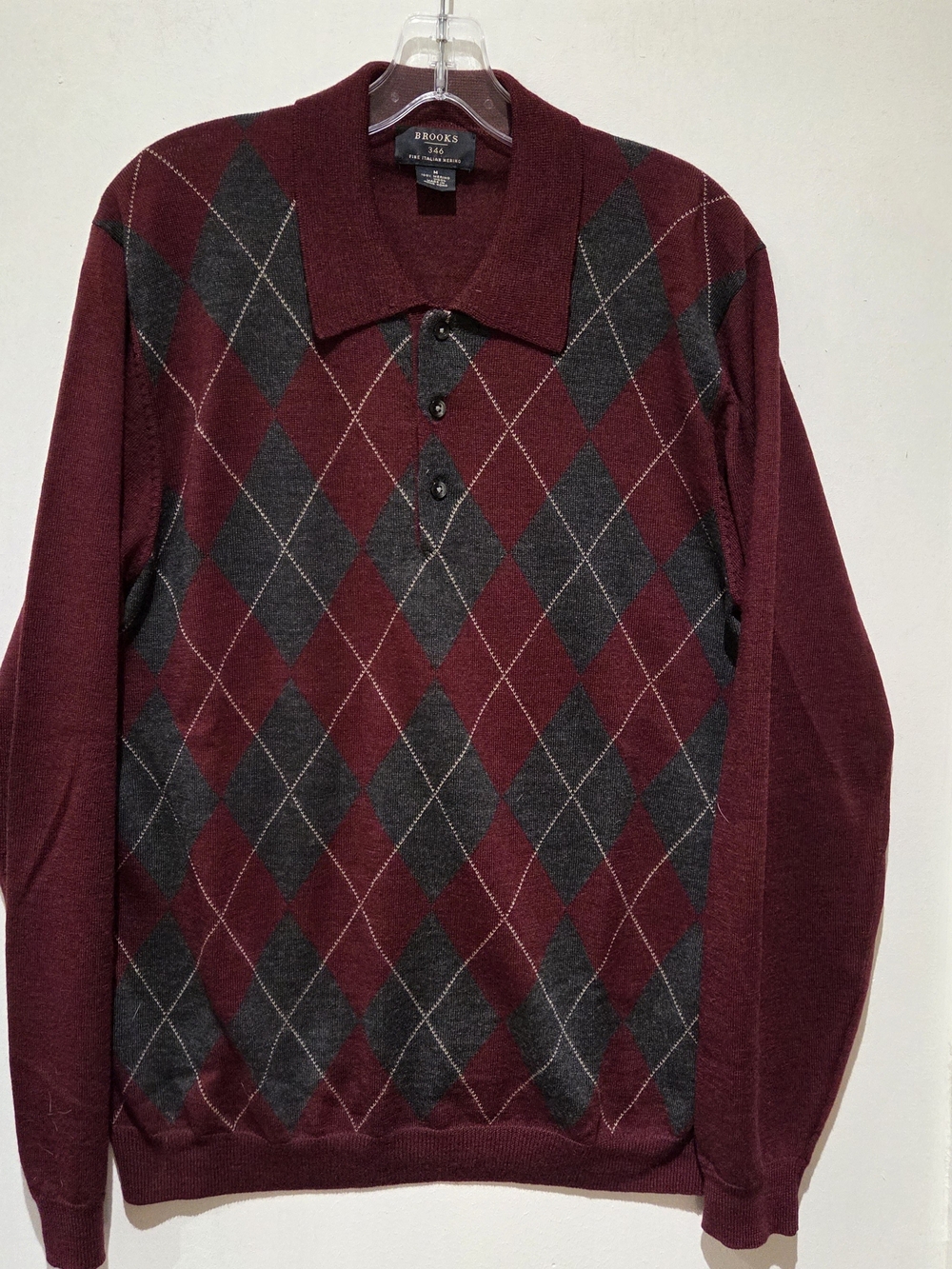 Brooks Brothers Maroon and Charcoal Argyle Long-Sleeve Polo